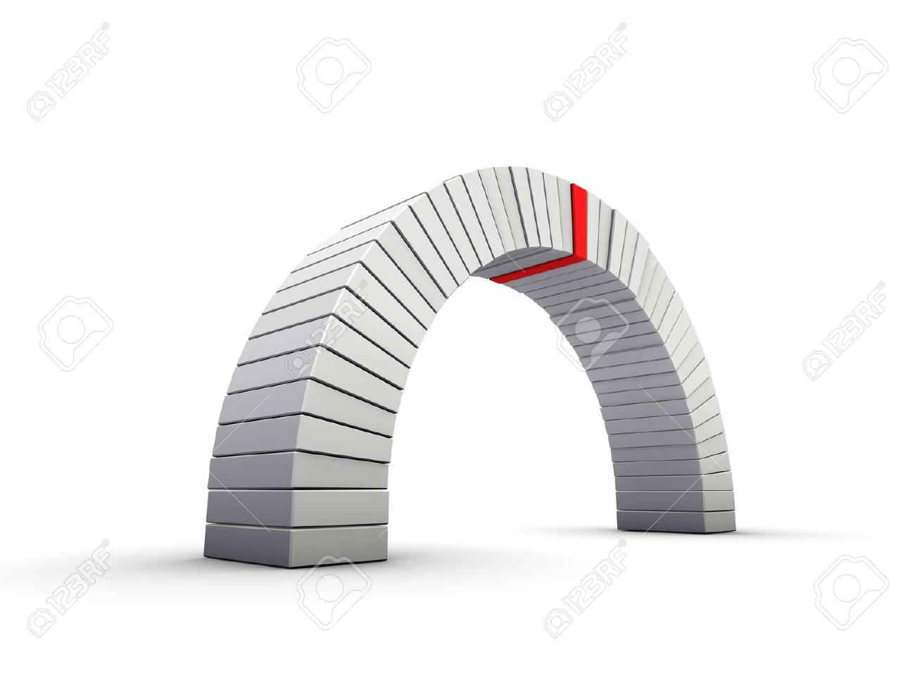 An Isolated Arch With A Red Keystone On White Background Stock