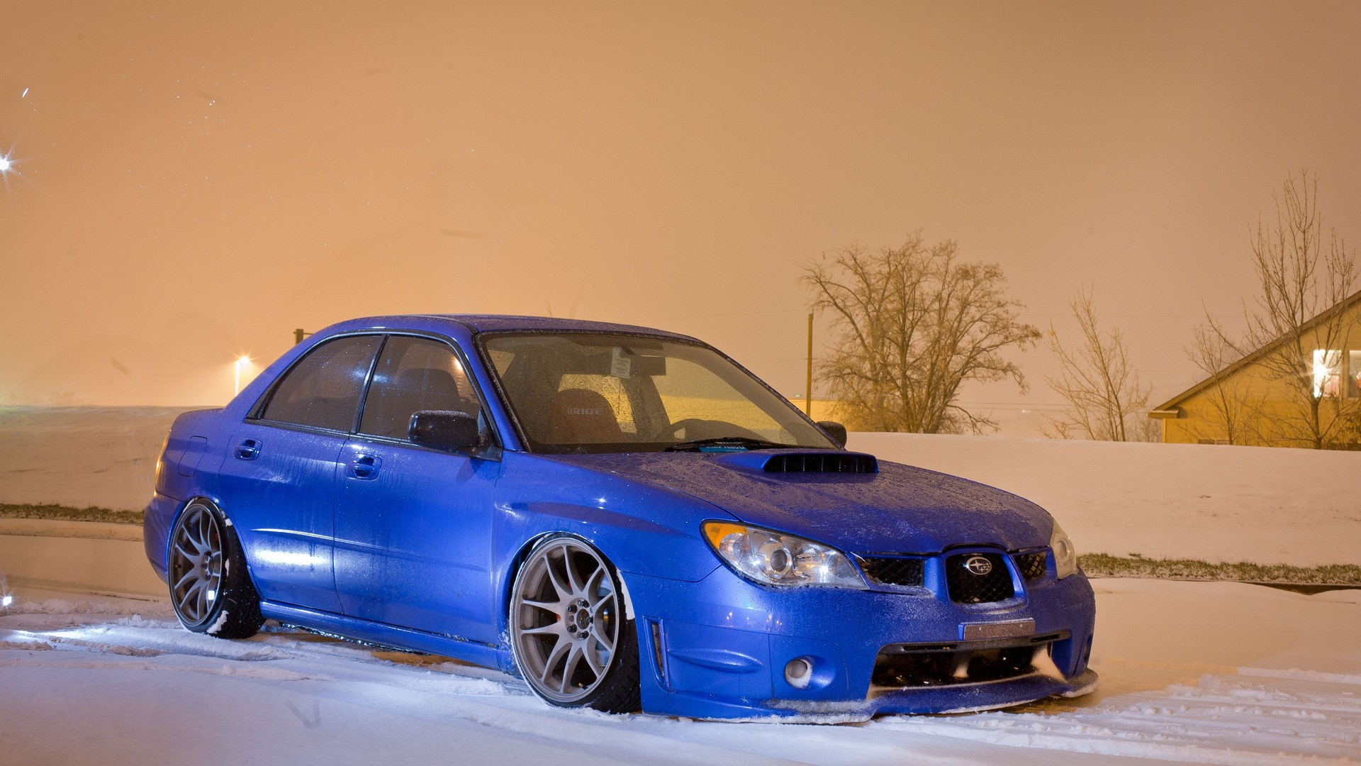 Snow Cars Blue Stance Subaru Impreza Wrx Sti Wallpaper Background
