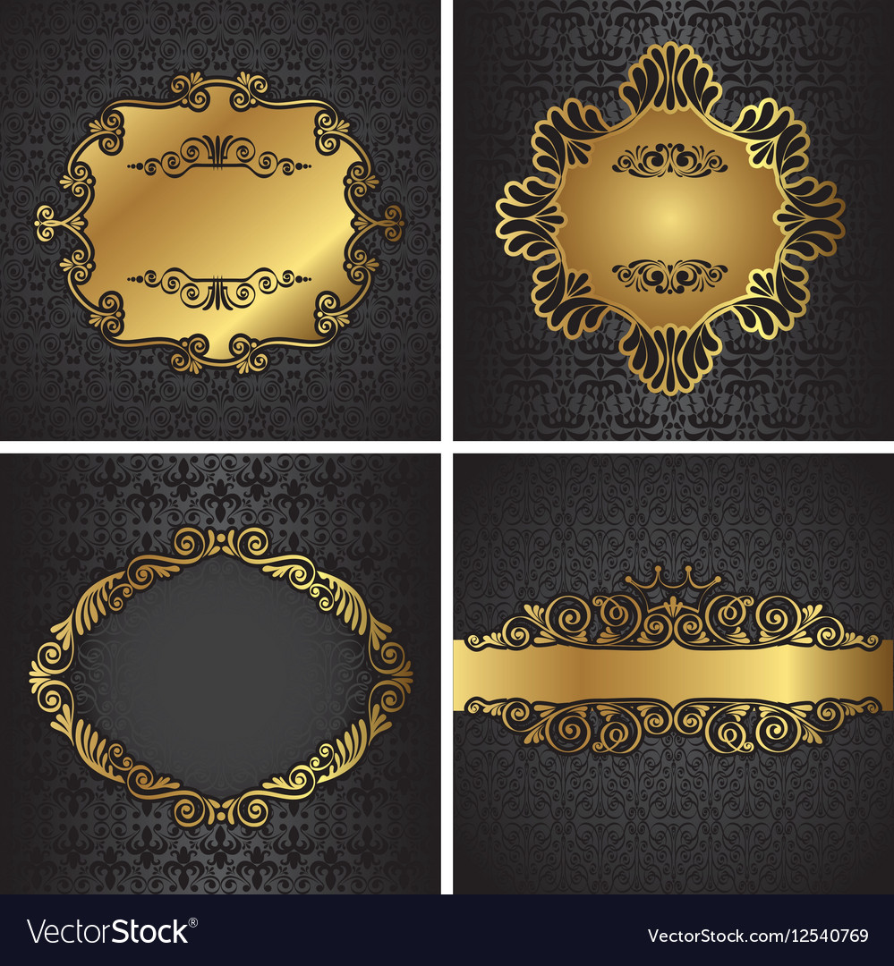 Royal Gold Picture Frame On The Dark Wallpaper Vector Image