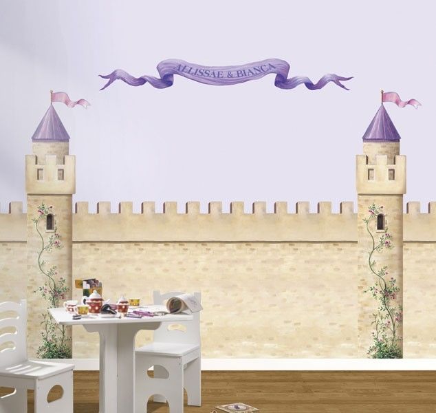 Princess Castle Brick Wall PrePasted Wallpaper Wall Mural 42H x 144W