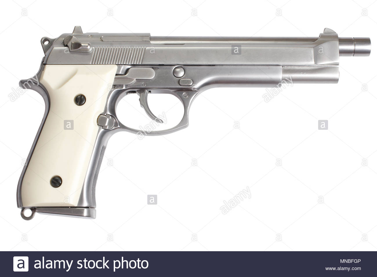 Beretta M9 Long Gun Isolated On White Background Stock Photo