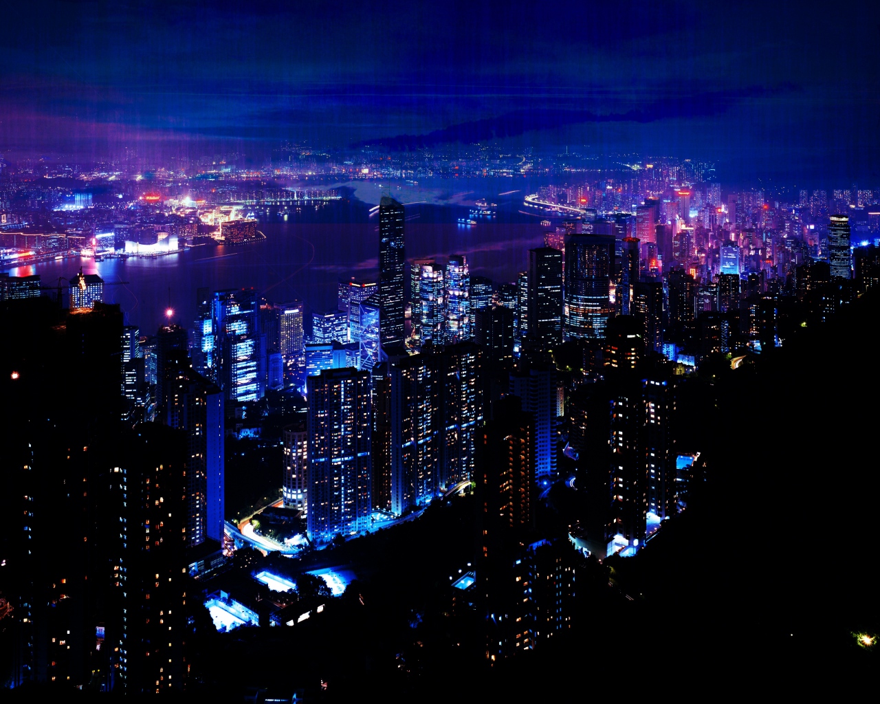 Download HD Night Light City Sky Skyscrapers Wallpaper 1280x1024
