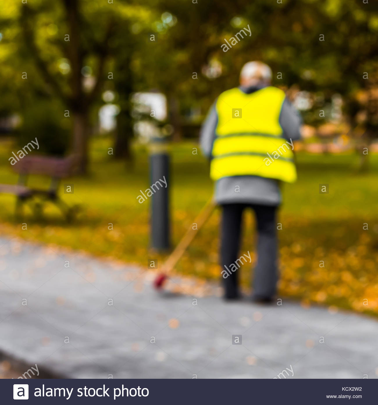 Abstract Blurred Background Road Sweeper Worker Cleaning City