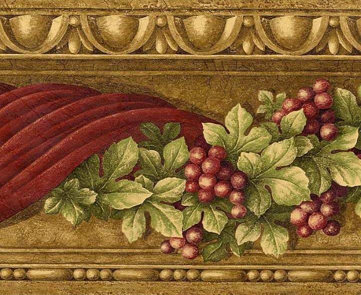 Grapes Tuscany Swag Drapery Crown Moulding Wallpaper Border 15b13