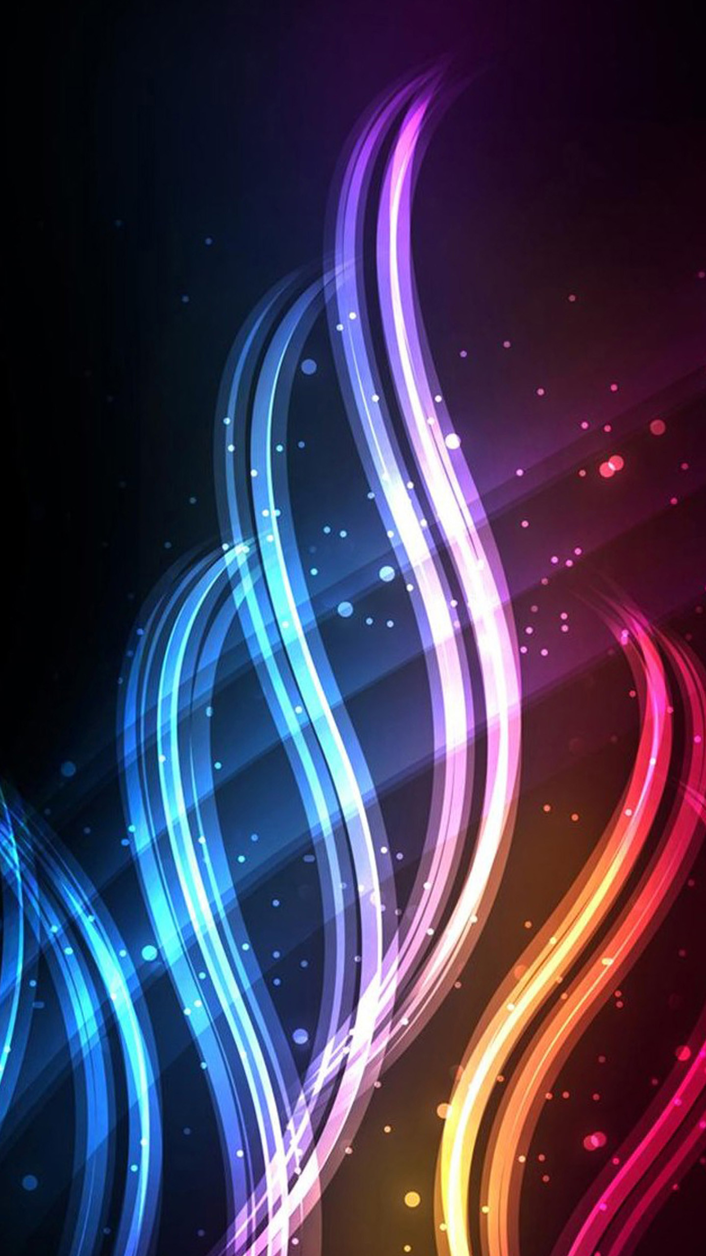 Abstract neon curves on a dark background, forming a vibrant and cool phone wallpaper