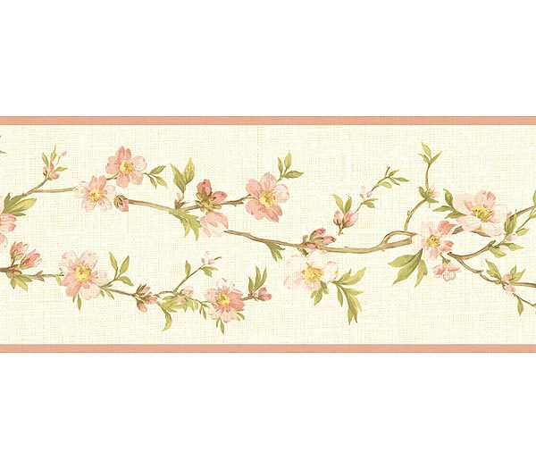 White Pink Cherry Blossom Orchard Wallpaper Border