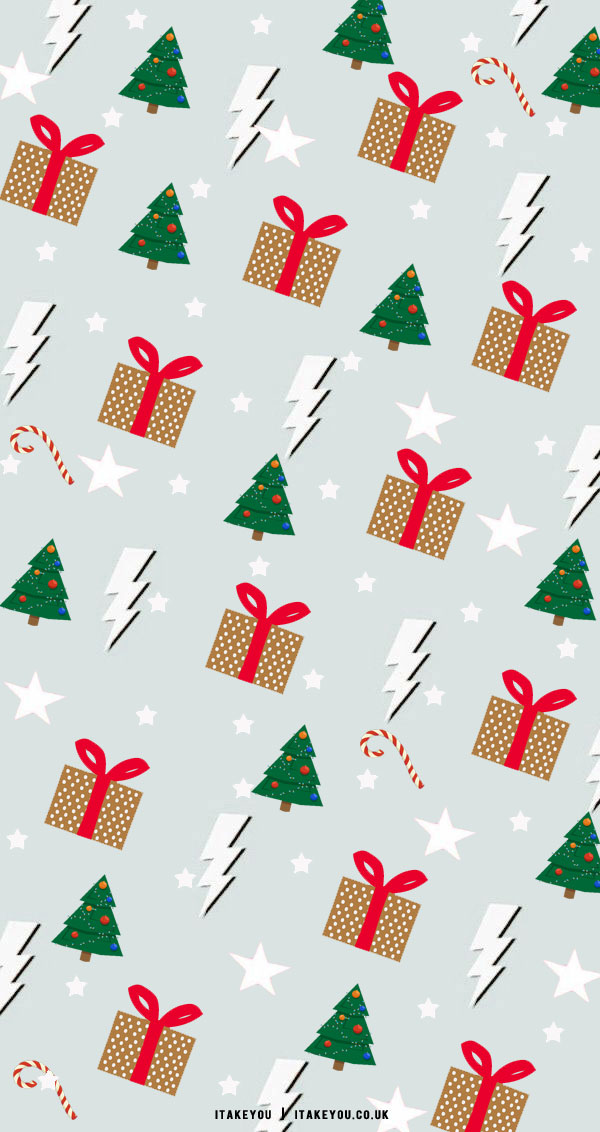 40+ Preppy Christmas Wallpaper Ideas : Santa Bag + Christmas Tree