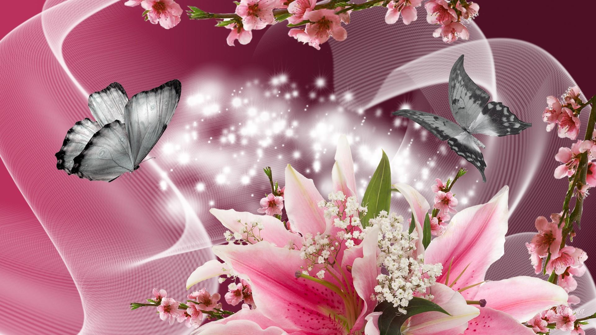 Lilies Apple Blossoms HD Desktop Wallpaper Widescreen High