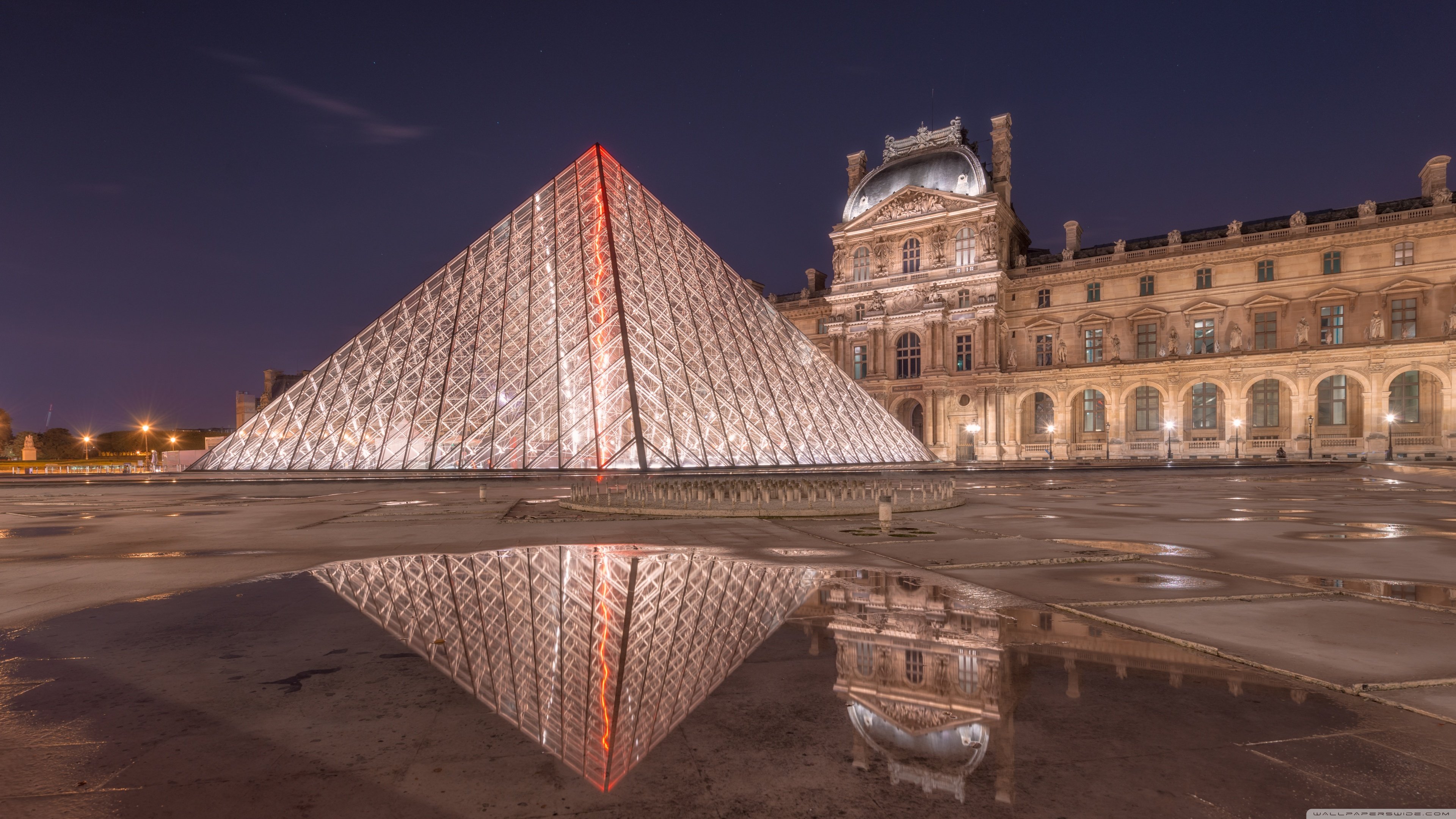 Louvre Pyramid at Night 4K HD Desktop Wallpaper for 4K Ultra HD