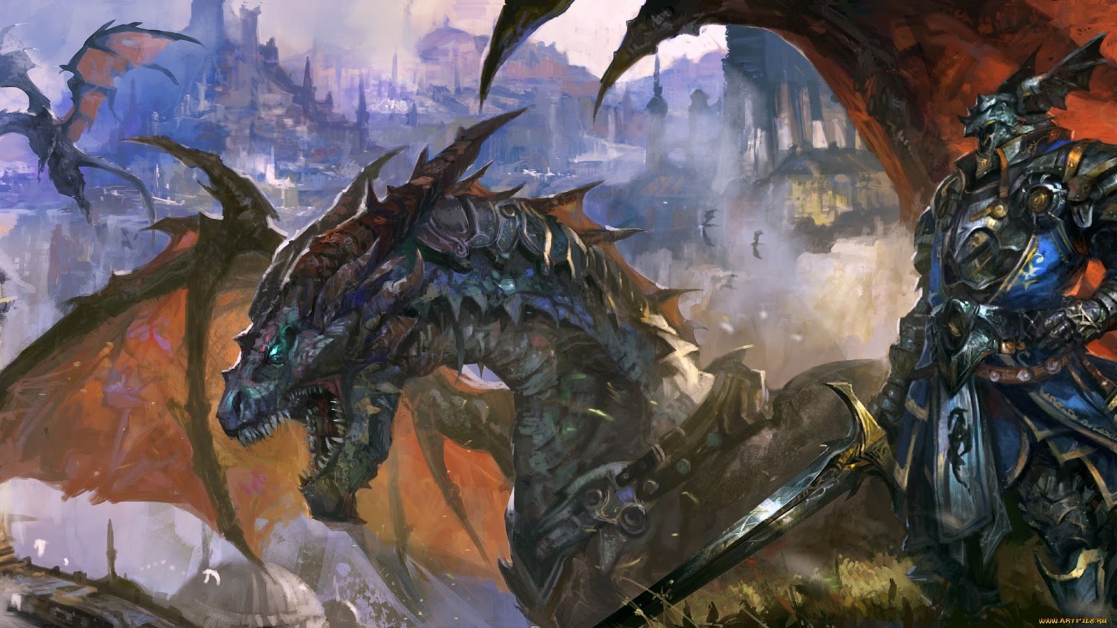 Dragon Knight Armor Sword Fantasy Widescreen HD Wallpaper Background
