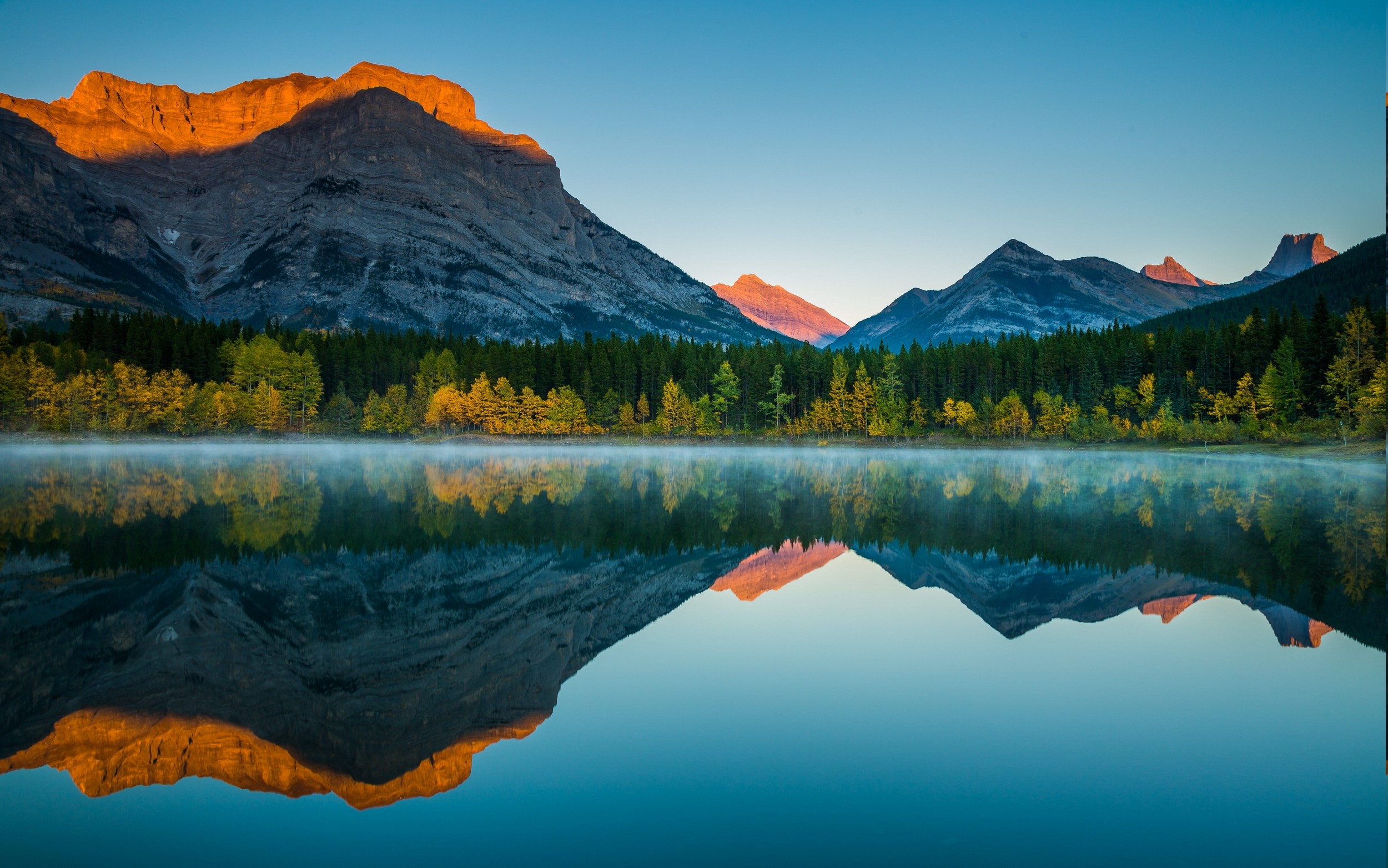 Nature Landscape Reflection Lake Fall Forest Mist Sunrise Wallpaper