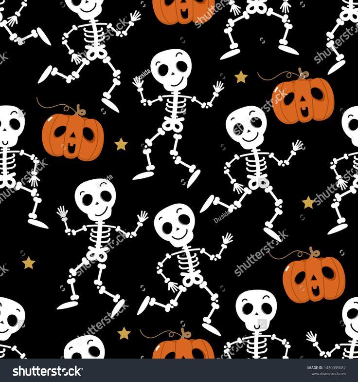Cute skeleton dance and pumpkin seamless pattern Halloween party