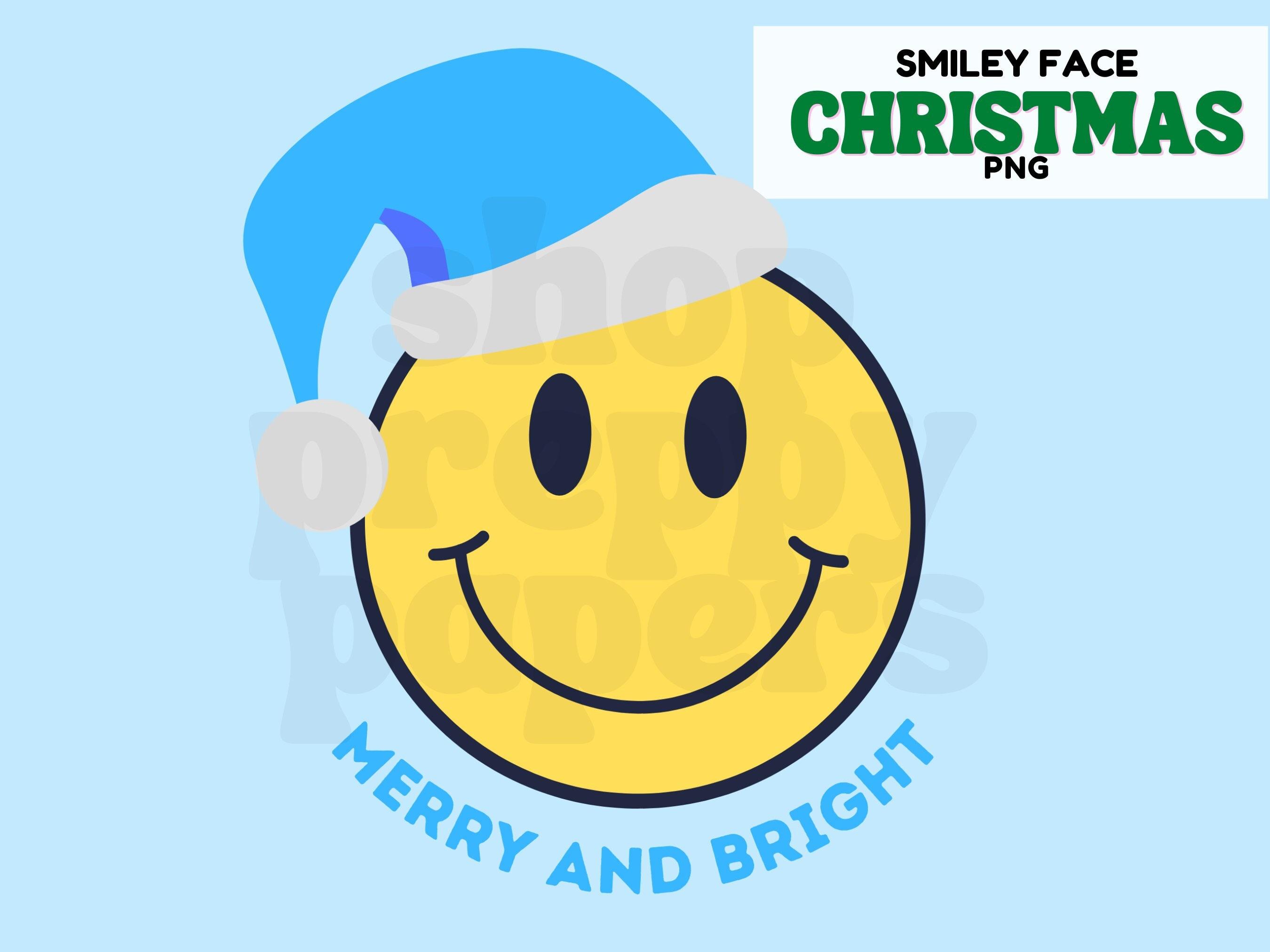 BLUE Merry and Bright Smiley Christmas PNG Design Downloads Etsy