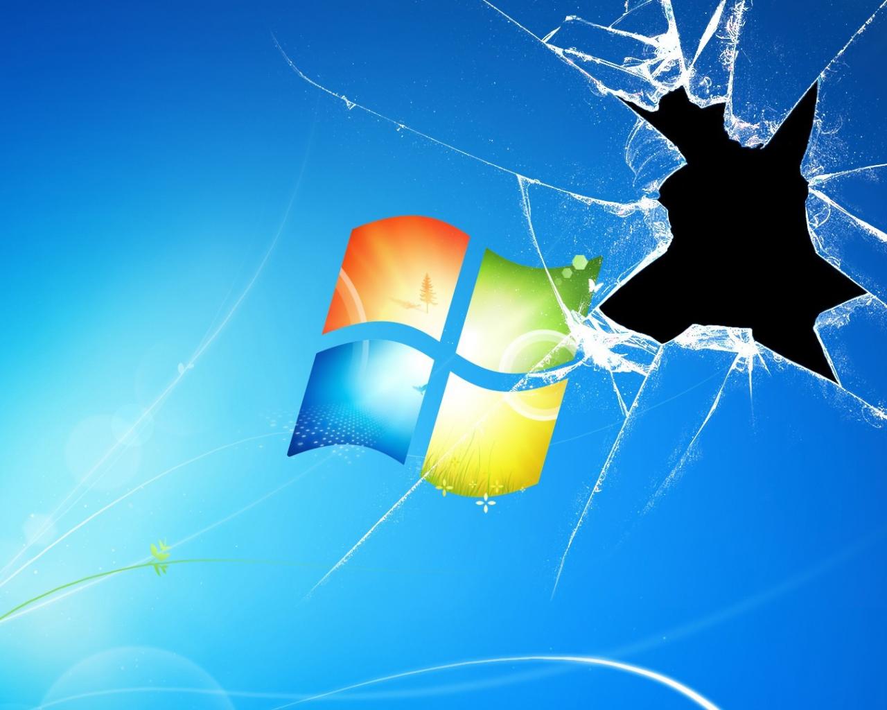 Broken Screen Microsoft Windows Blue Background Wallpaper