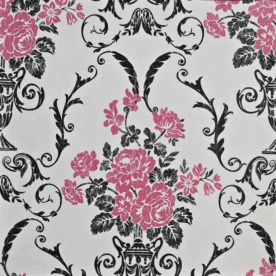 Damask Wallpaper In Pink And Black From B Q