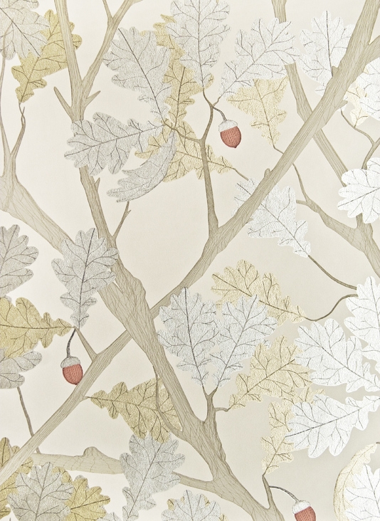 Wallpaper Light Linen With Metallic Silver And Gold Oak Tree