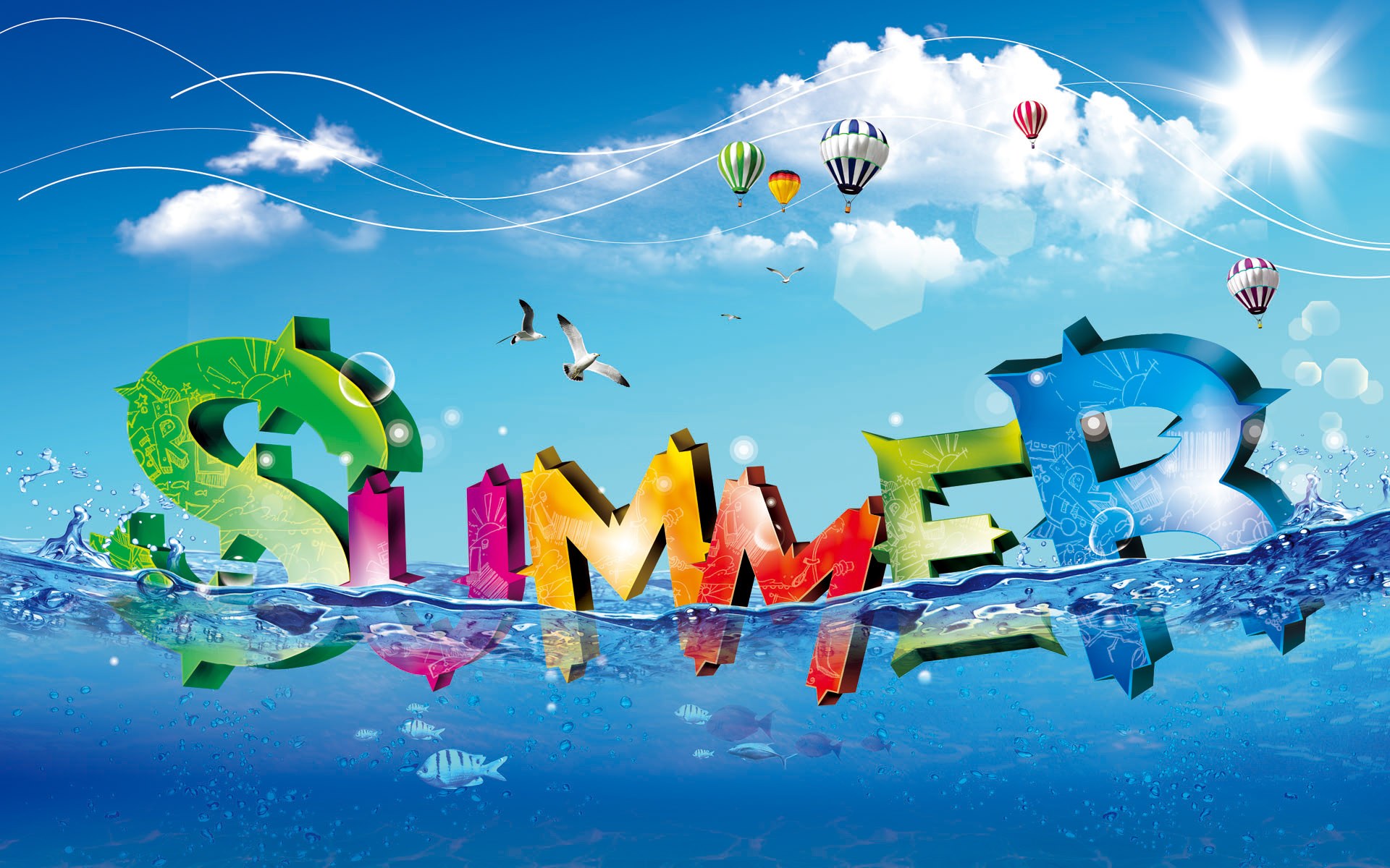Creative Design Summer Colour Ideas Cartoon Desktop Digital Wallpaper