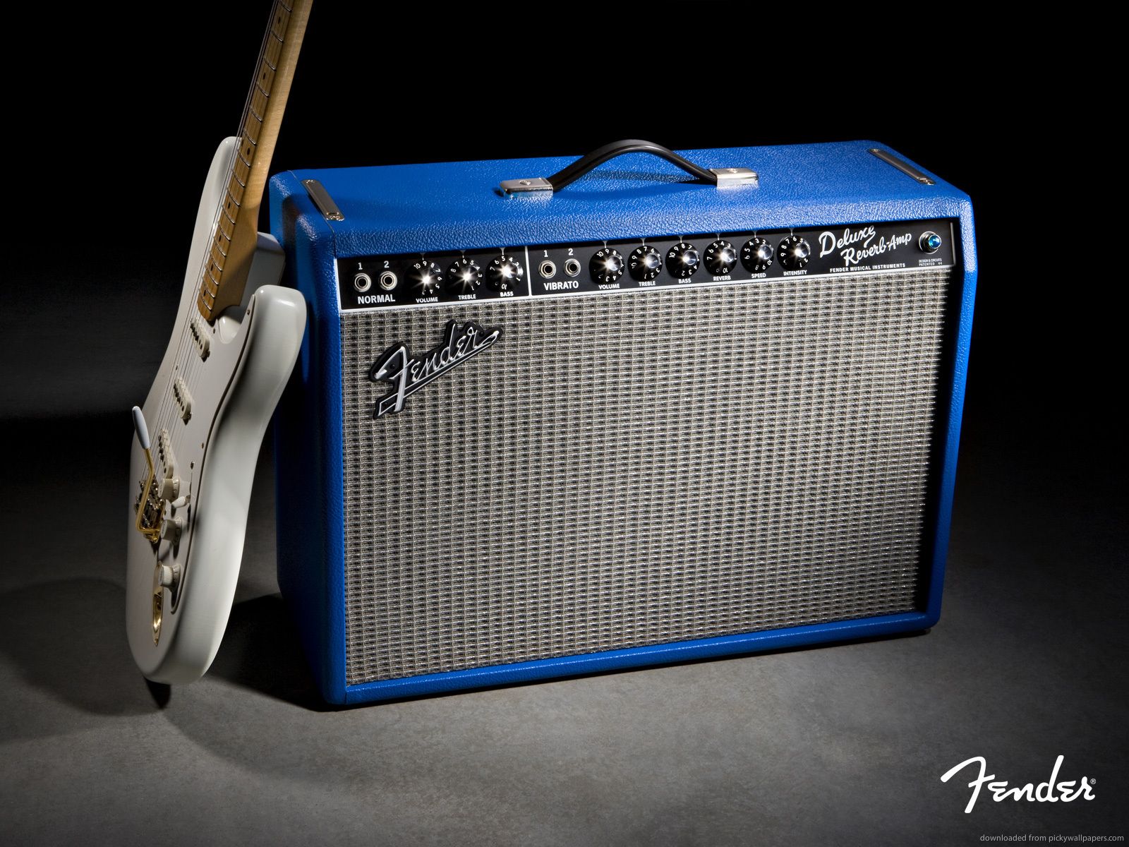 Silver Fender Guitar and Blue Amplifier Wallpaper HD Fender Guitar 1600x1200