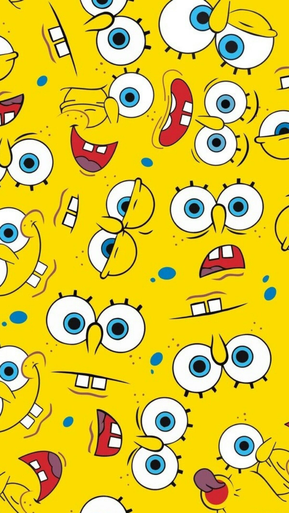 A vibrant collage of Spongebob Squarepants's expressive faces, showcasing his iconic wide-eyed optimism and goofy charm