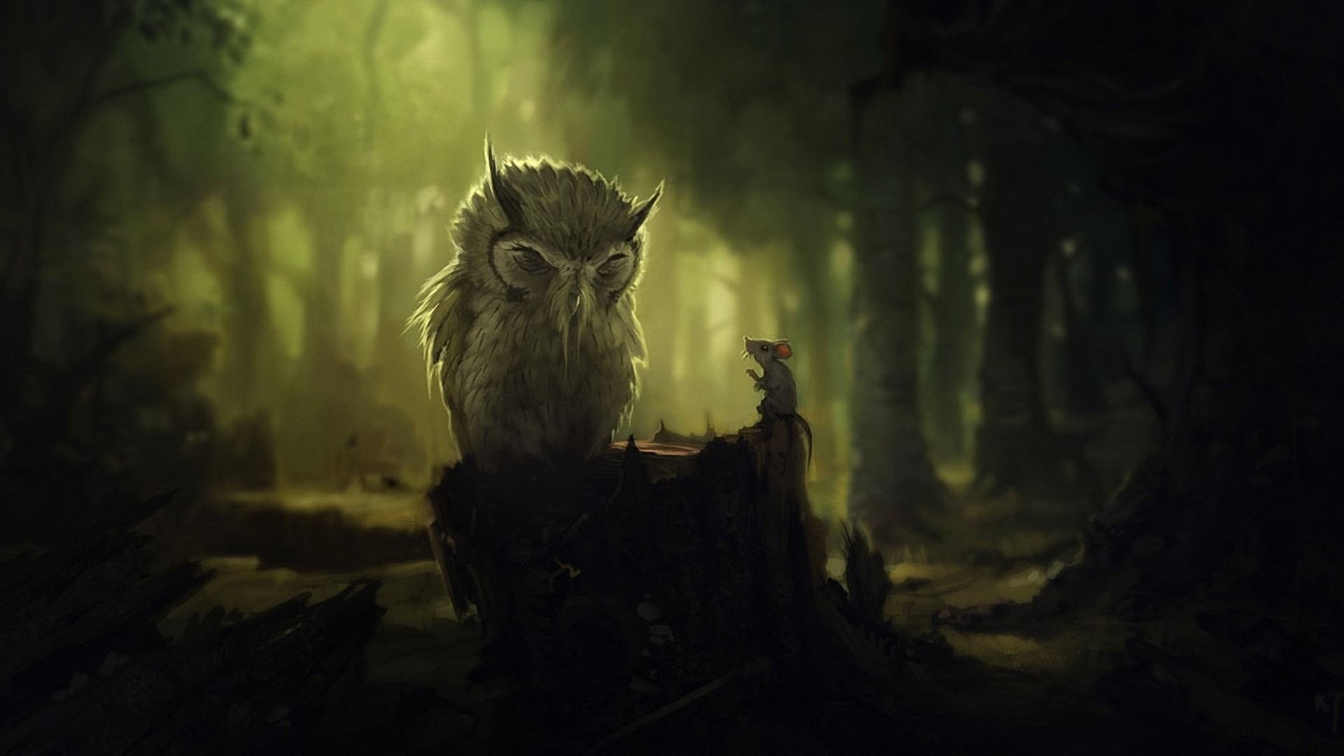 Background Storyteller Owl And Mouse Wallpaper