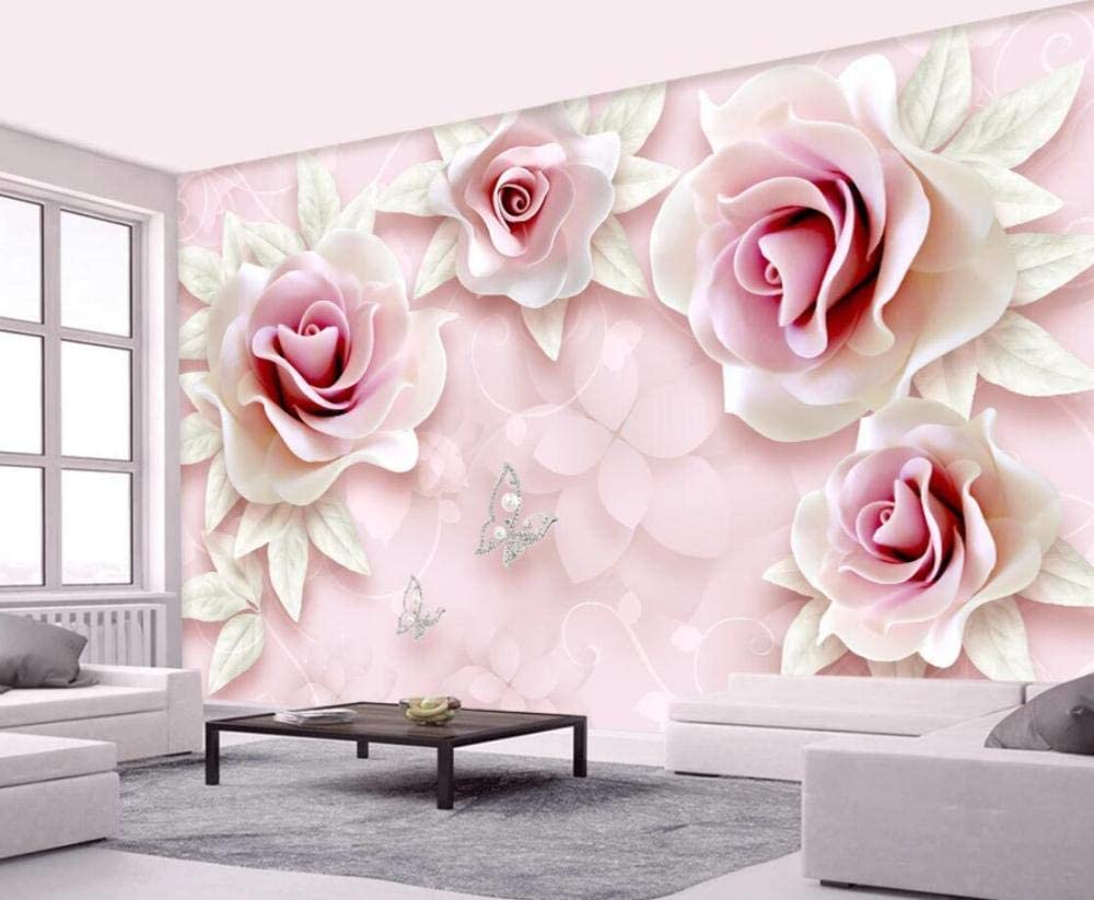 Wallpaper 3d Mural Embossed Rose Flower Butterfly Decor