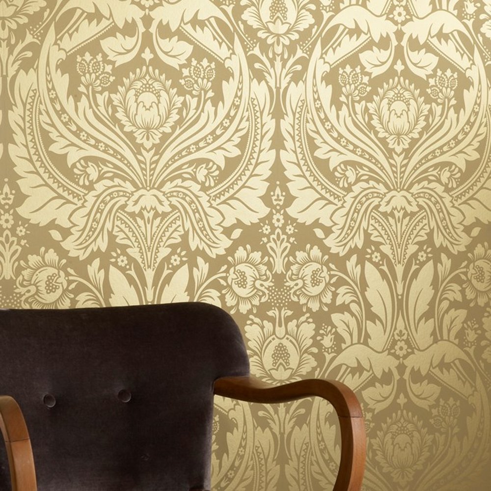 brown graham brown desire shimmer damask motif pattern gold wallpaper