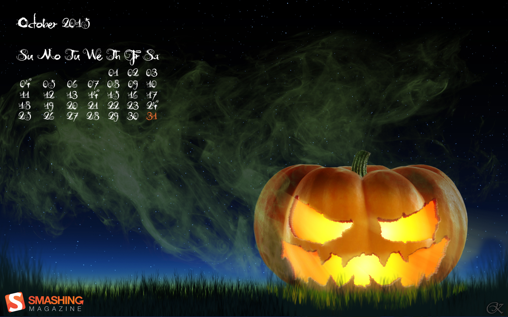 Creepy Pumpkin Desktop Calendars Wallpaper October