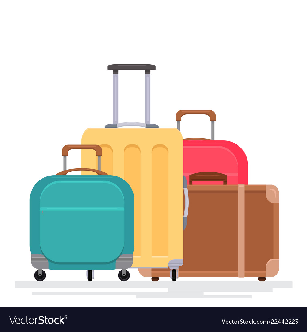 Flat Of Various Suitcases On A White Background Vector Image