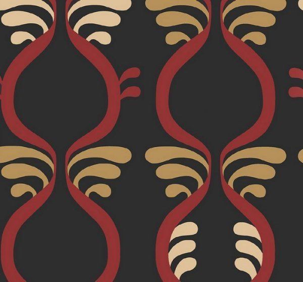 Bold Contemporary Print Black Red Gold White Abstract Wallpaper Double