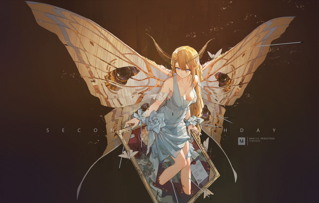 Wallpaper girl wings anime art moth images for desktop 1332x850