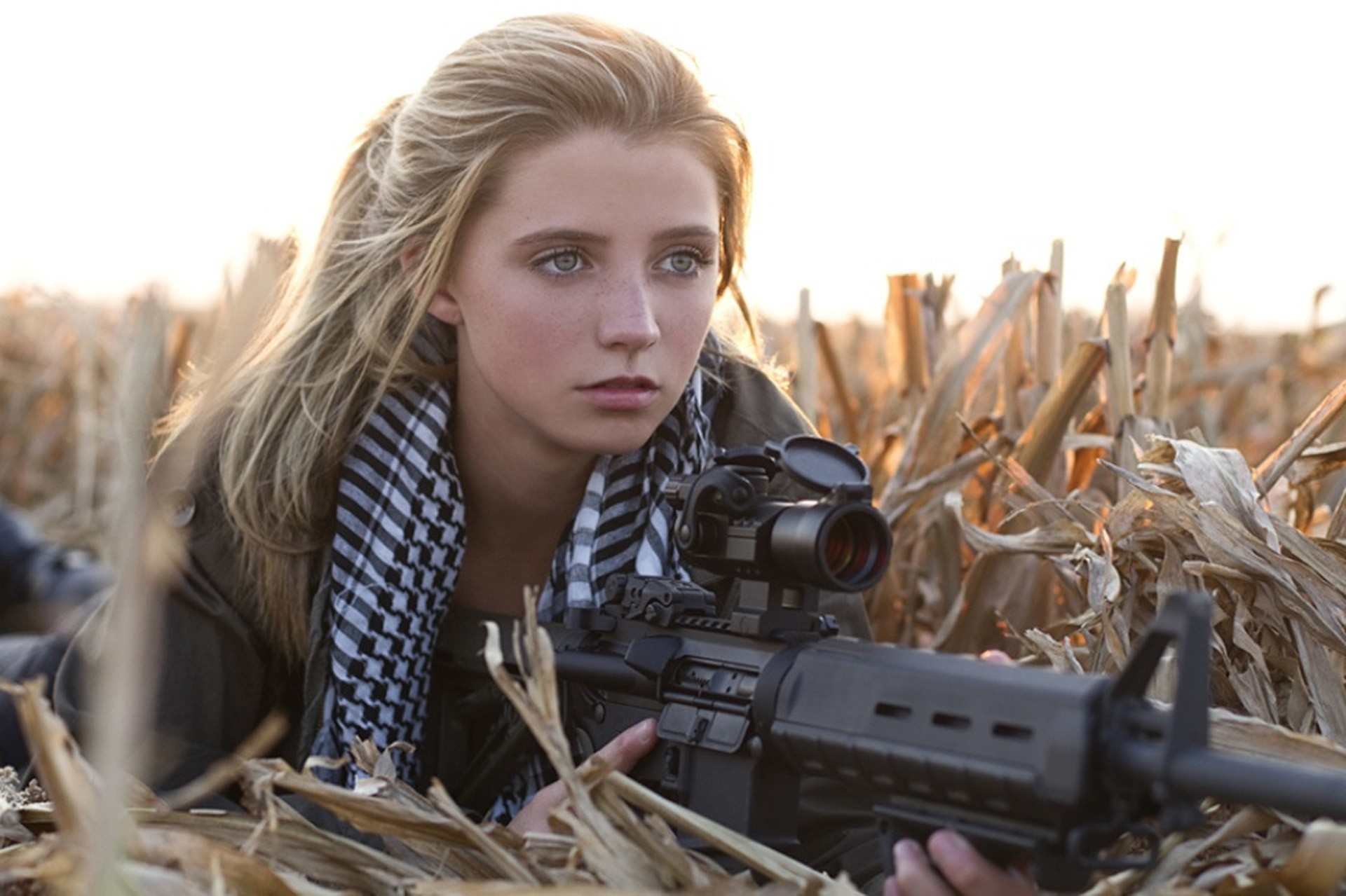 Wallpaper Blondes Women Guns Fields Outdoors Girls With