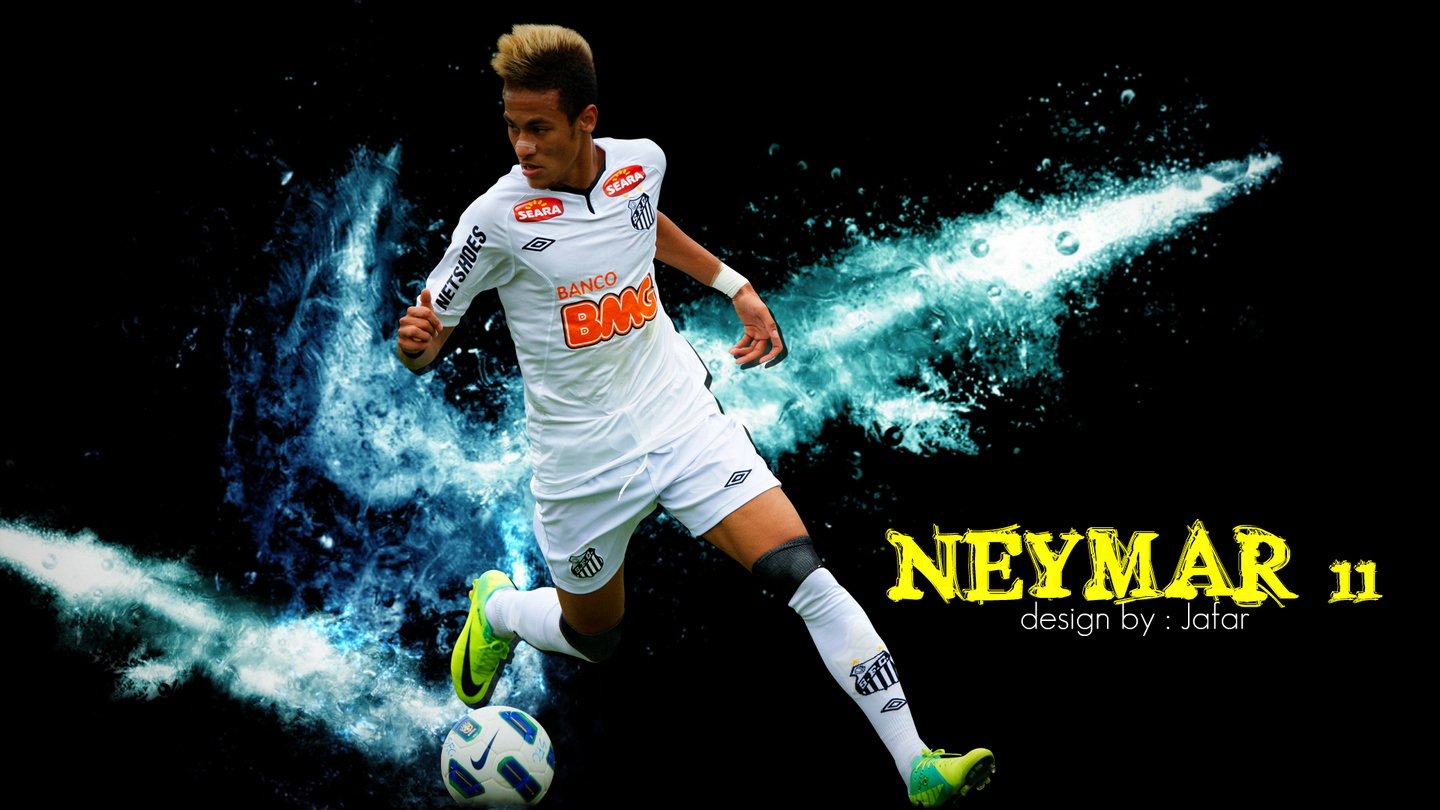 Neymar Jr. dribbling the ball in a Santos FC jersey