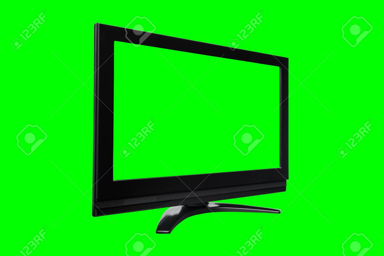Black Television Isolated With Chroma Green Screen And Background