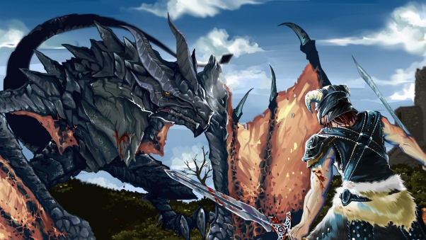 Art Wallpaper The Elder Scrolls V Background Skyrim Dragon Warrior