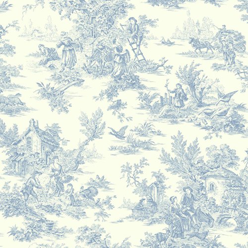 By Color Blue And White Champagne Toile Wallpaper Bellacor