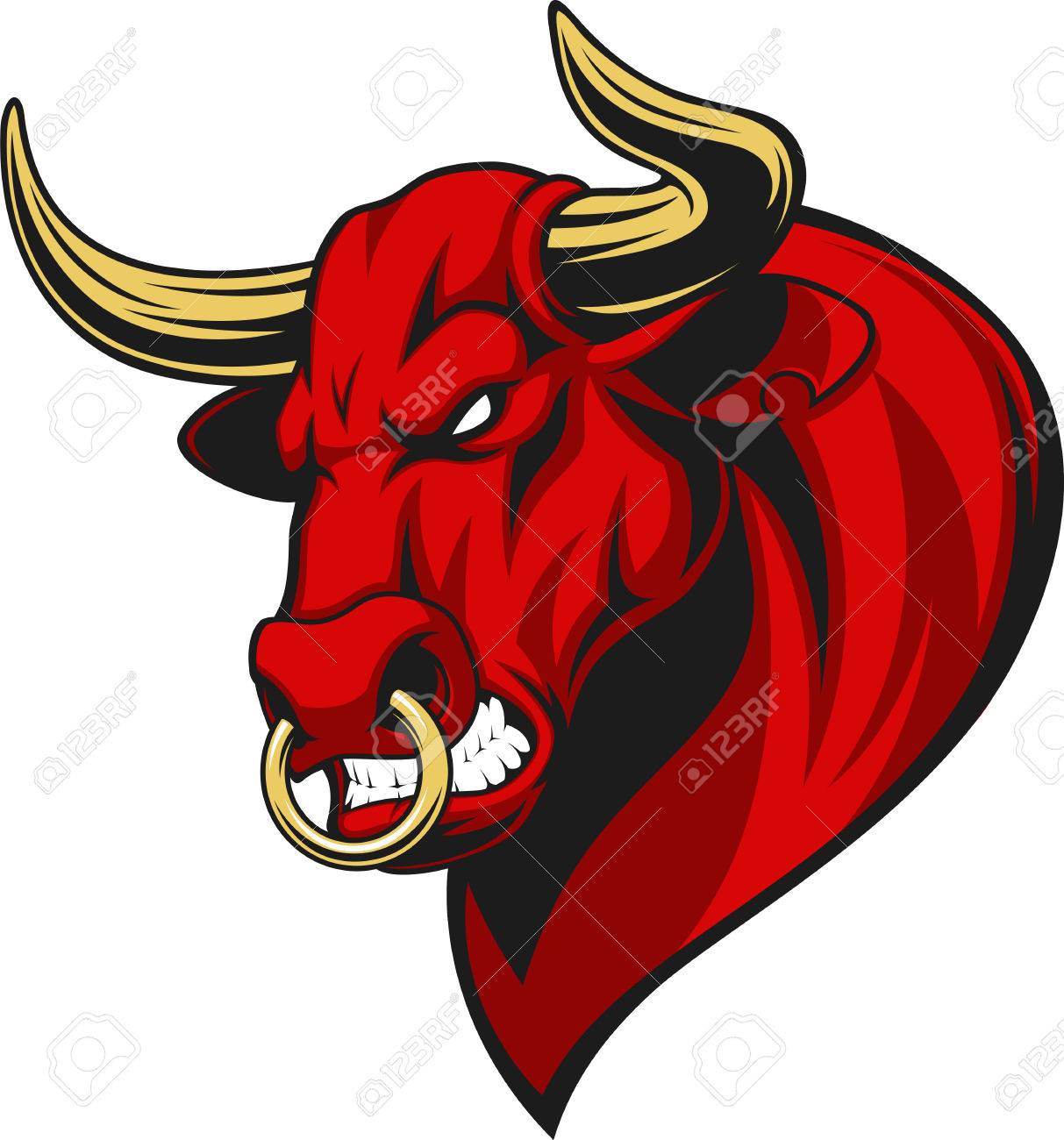 Vector Illustration A Ferocious Bull S Red Head On White