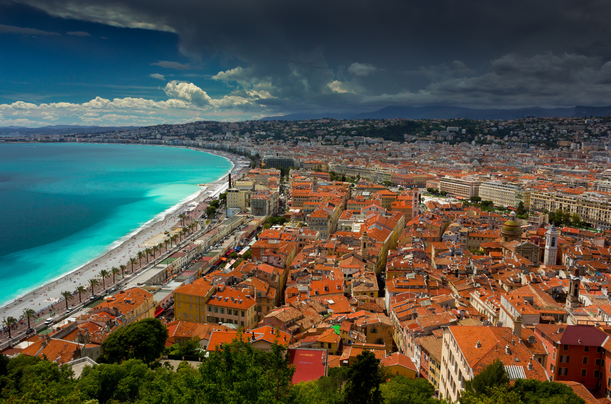 Nice France Cote D Azur Ligurian Sea Coast Panorama Buildings Roofs