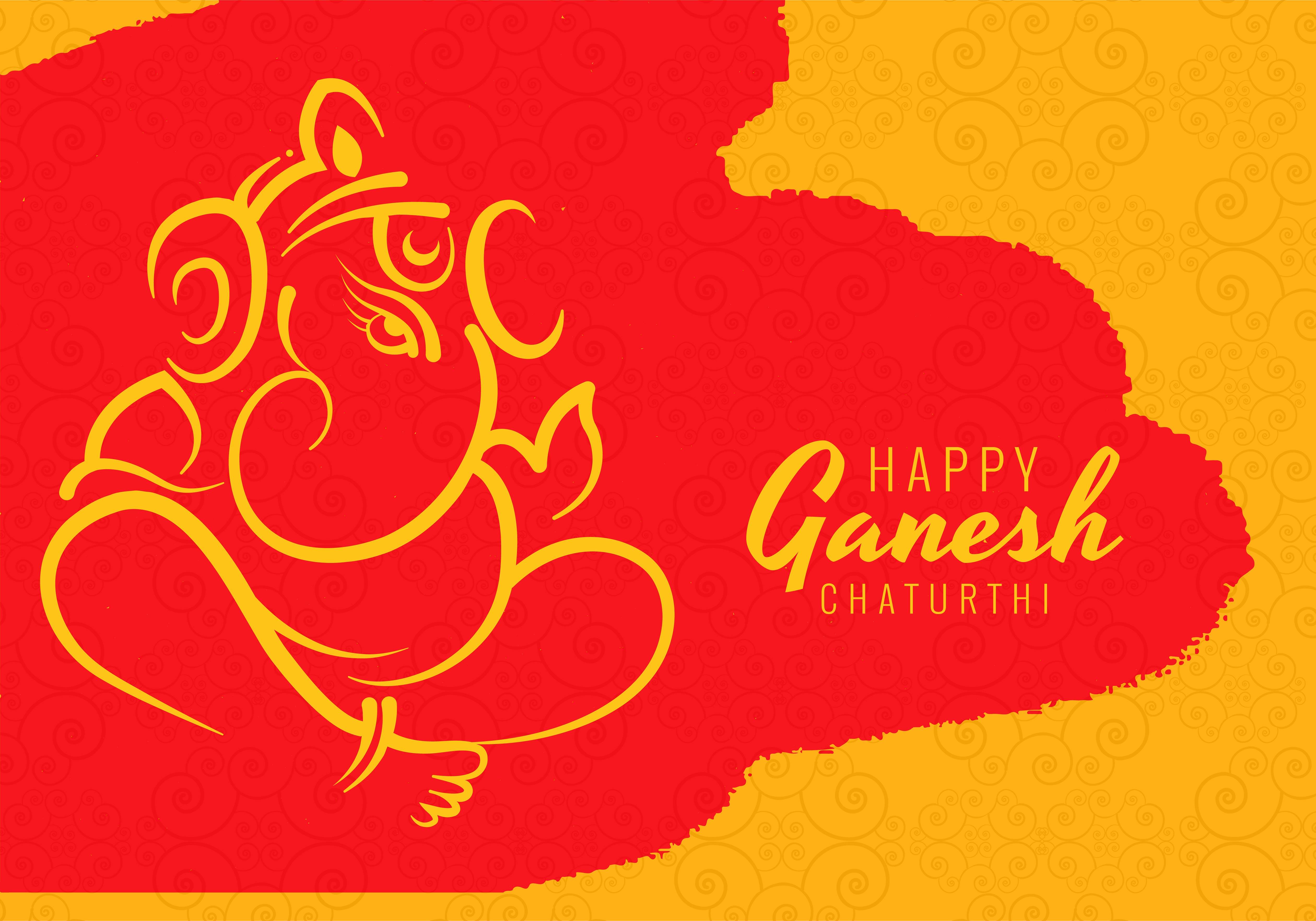 Happy Ganesh Chaturthi Utsav Festival On Red Splotch Background