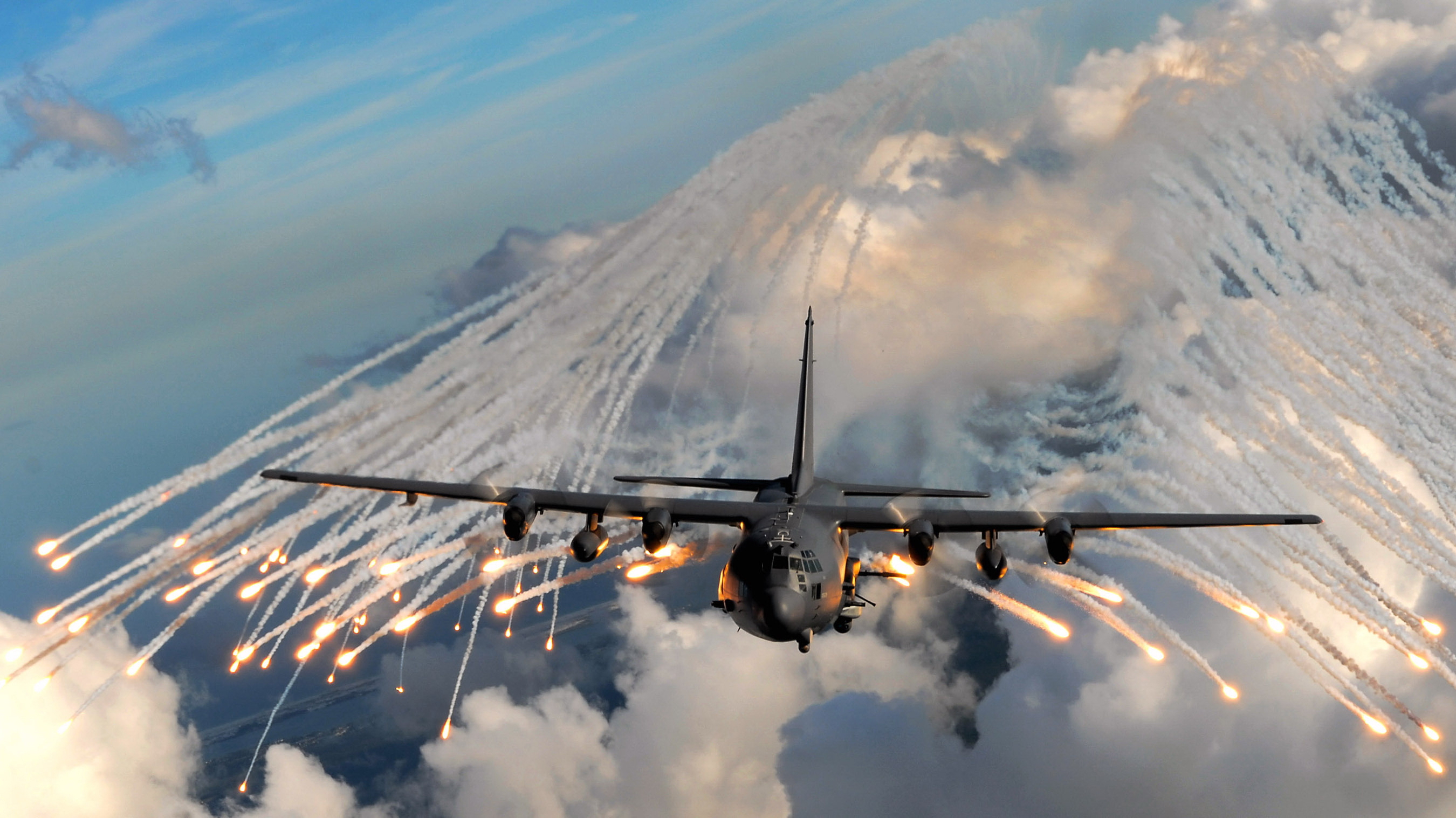 Wallpaper Clouds Smoke Ac Lockheed Spectre An 130u Firing