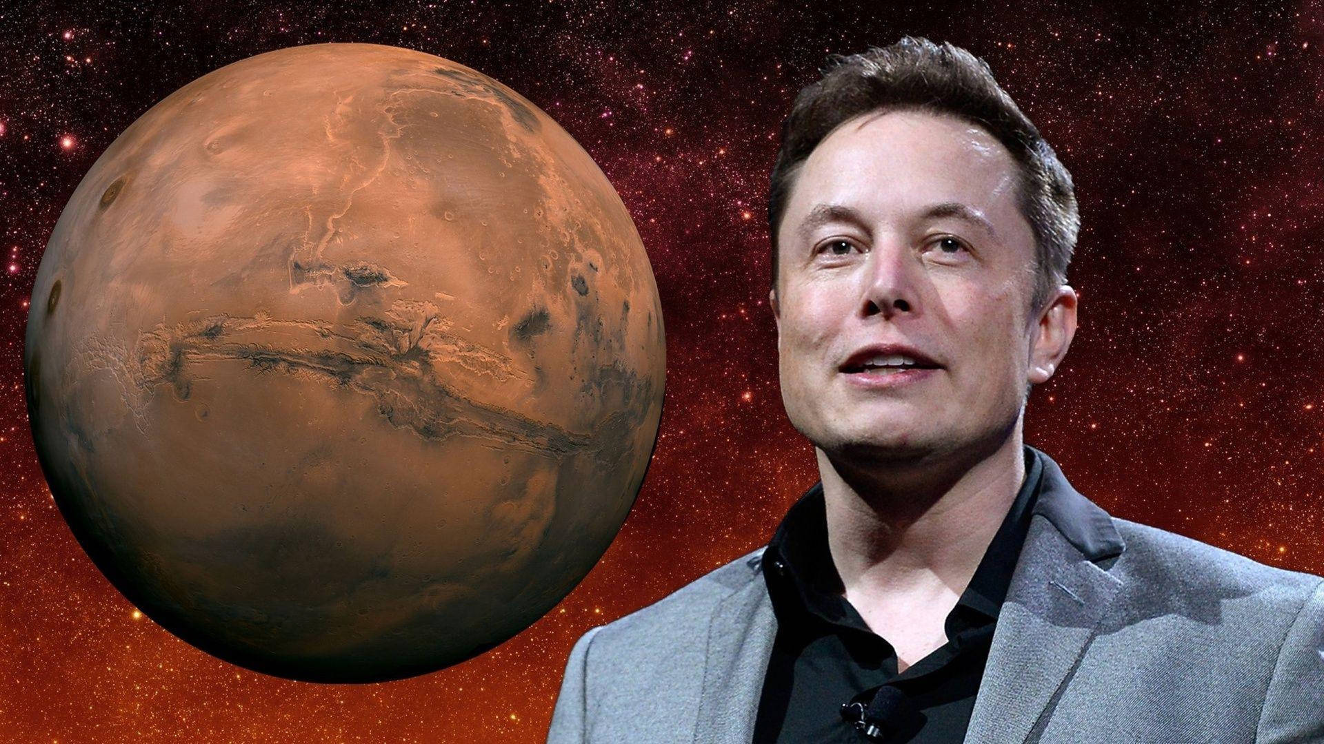 Elon Musk with Mars in the background