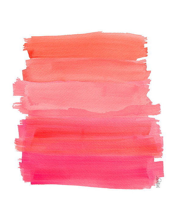 Hot Pink Ombre Dip Dyed Art Watercolor And Orange