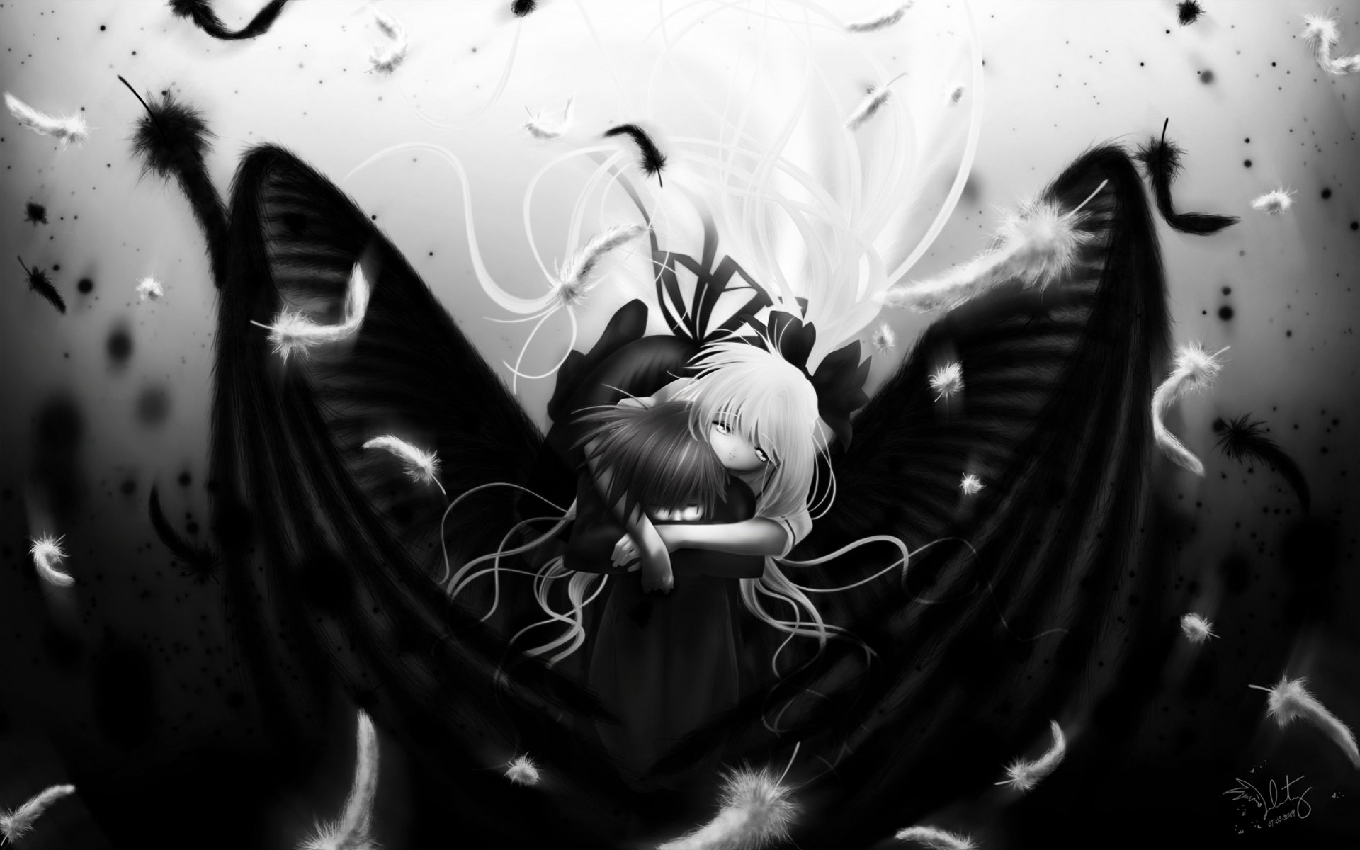 Anime Girl In Black And White Wallpaper HD