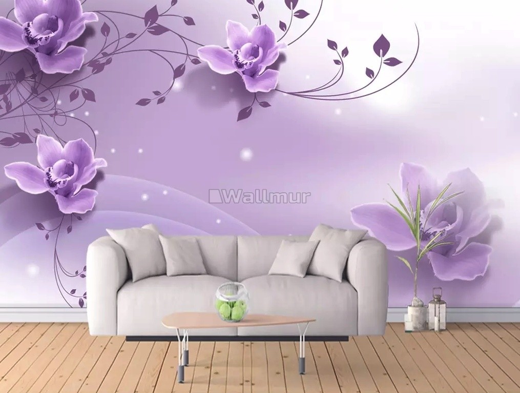 3D Look Purple Flowers Wallpaper Mural   Wallpaper Wallmur