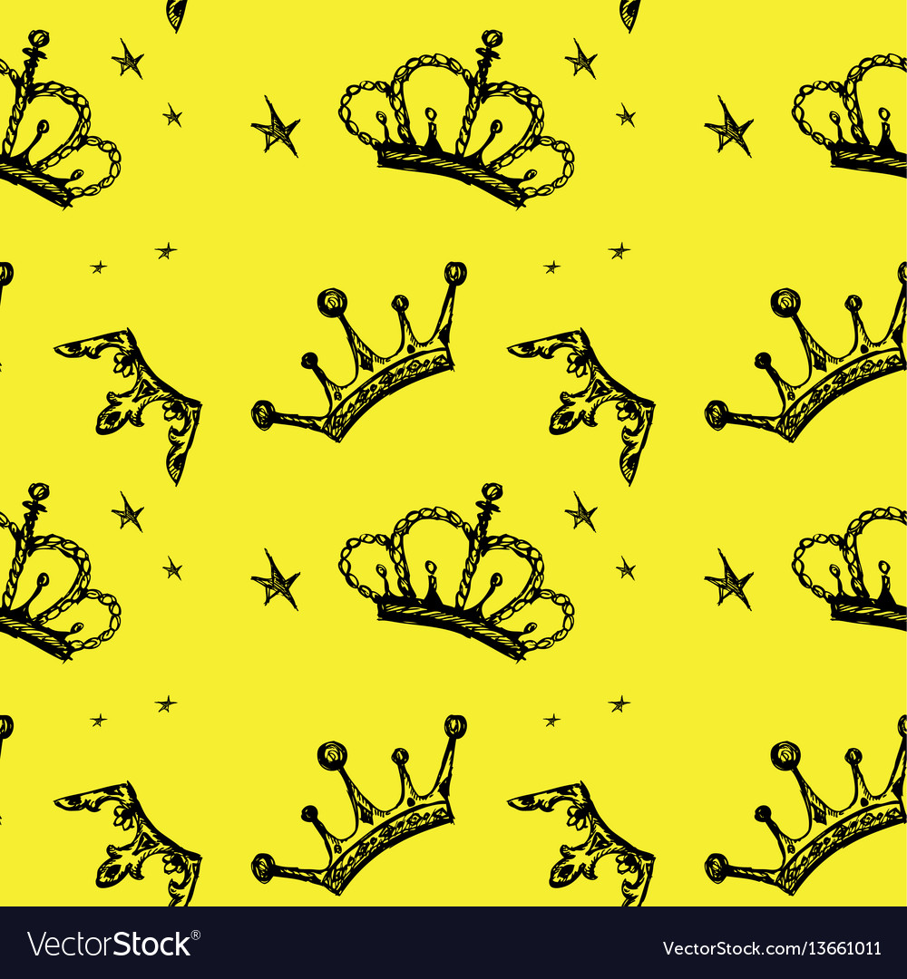 Seamless Pattern Crown On A Yellow Background Vector Image