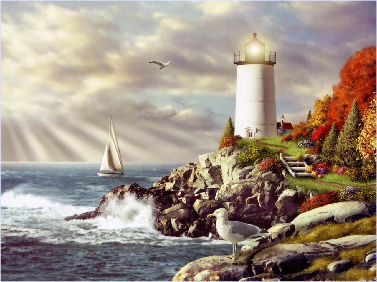 Painting Beautiful Lighthouses Pictures Wallpaper