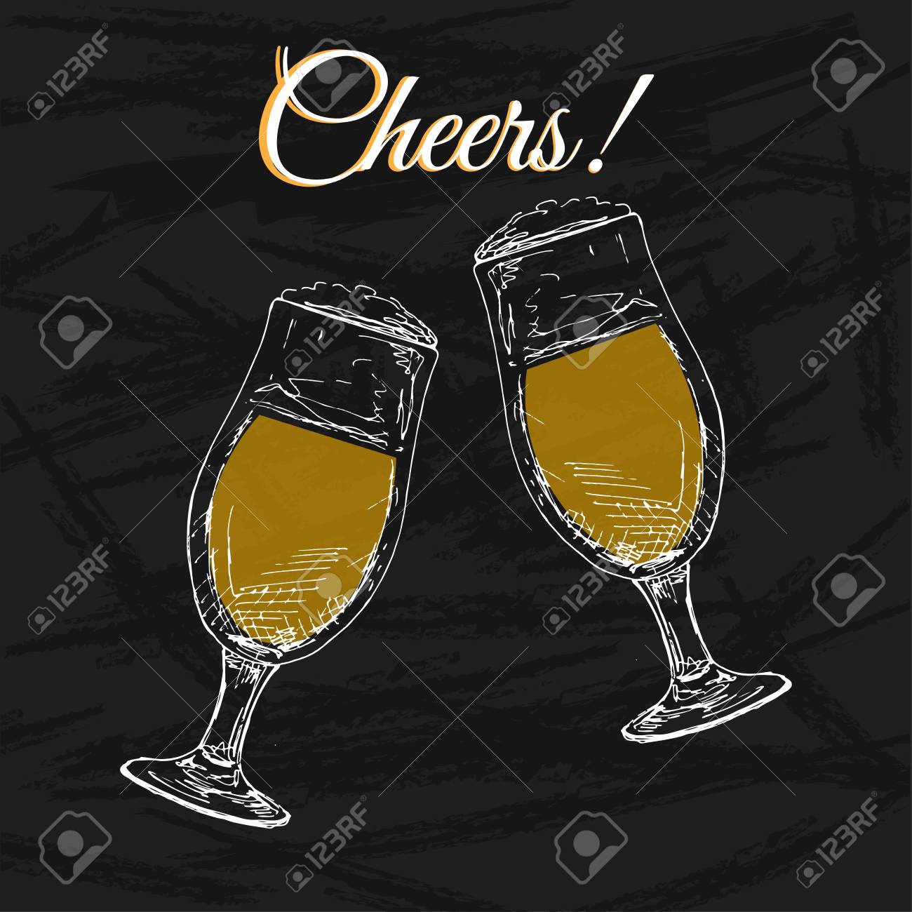 Two Glasses With Beer On A Black Background Inscription Cheers