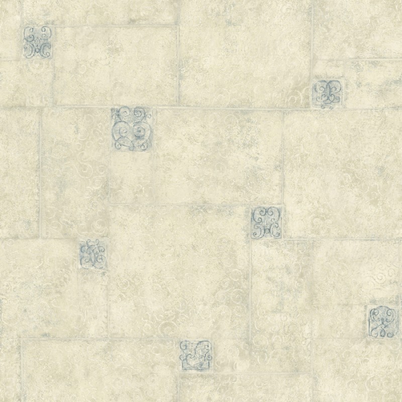 Wallpaper Faux Texture Curly Q Squares On Stone Block