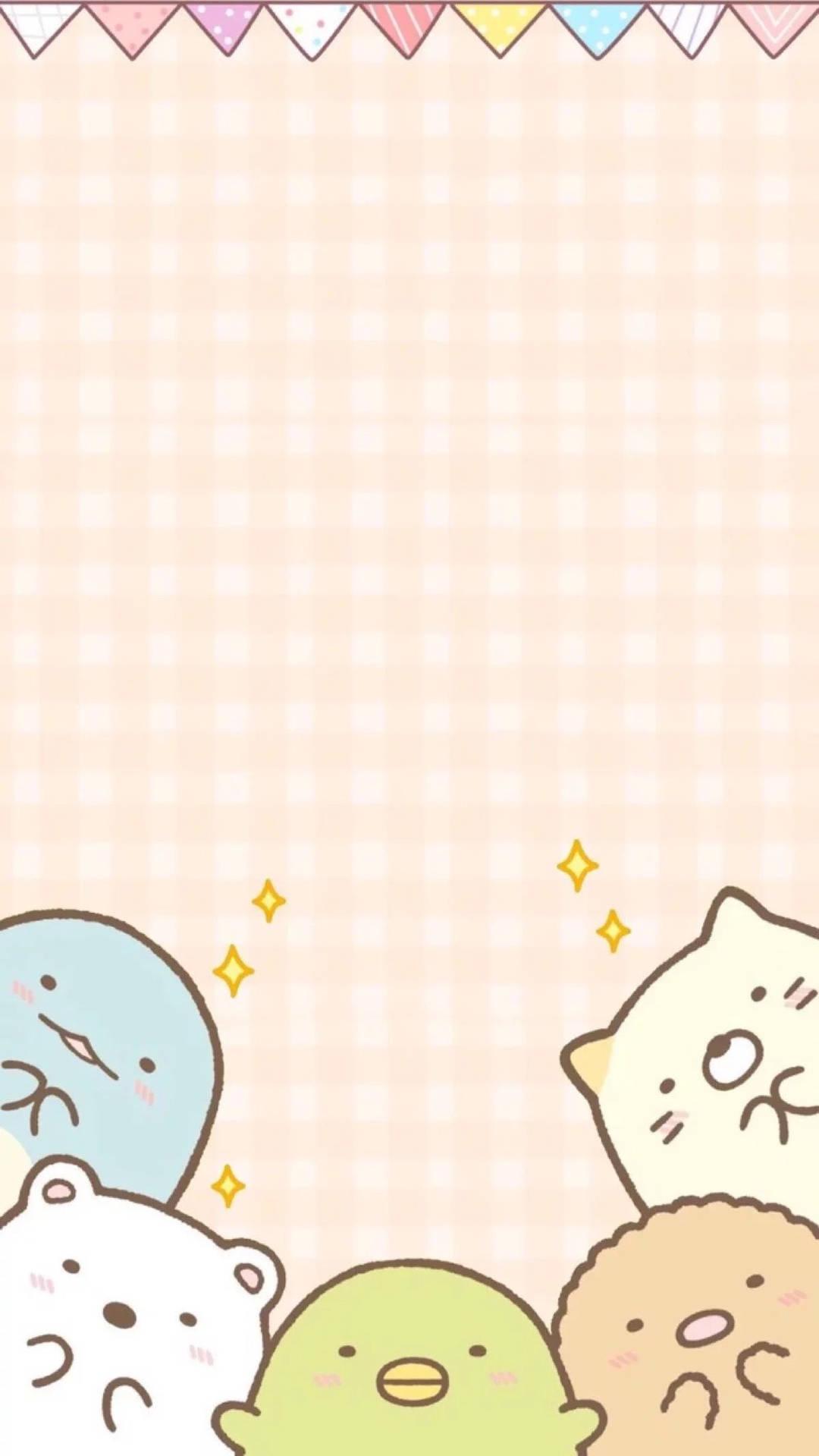 Sumikko Gurashi Cute Peach Checkered Wallpaper