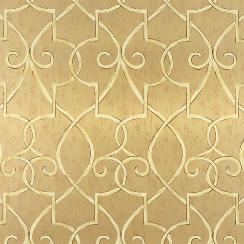Lattice Wallpaper In Metallic Gold And Artwork Decor