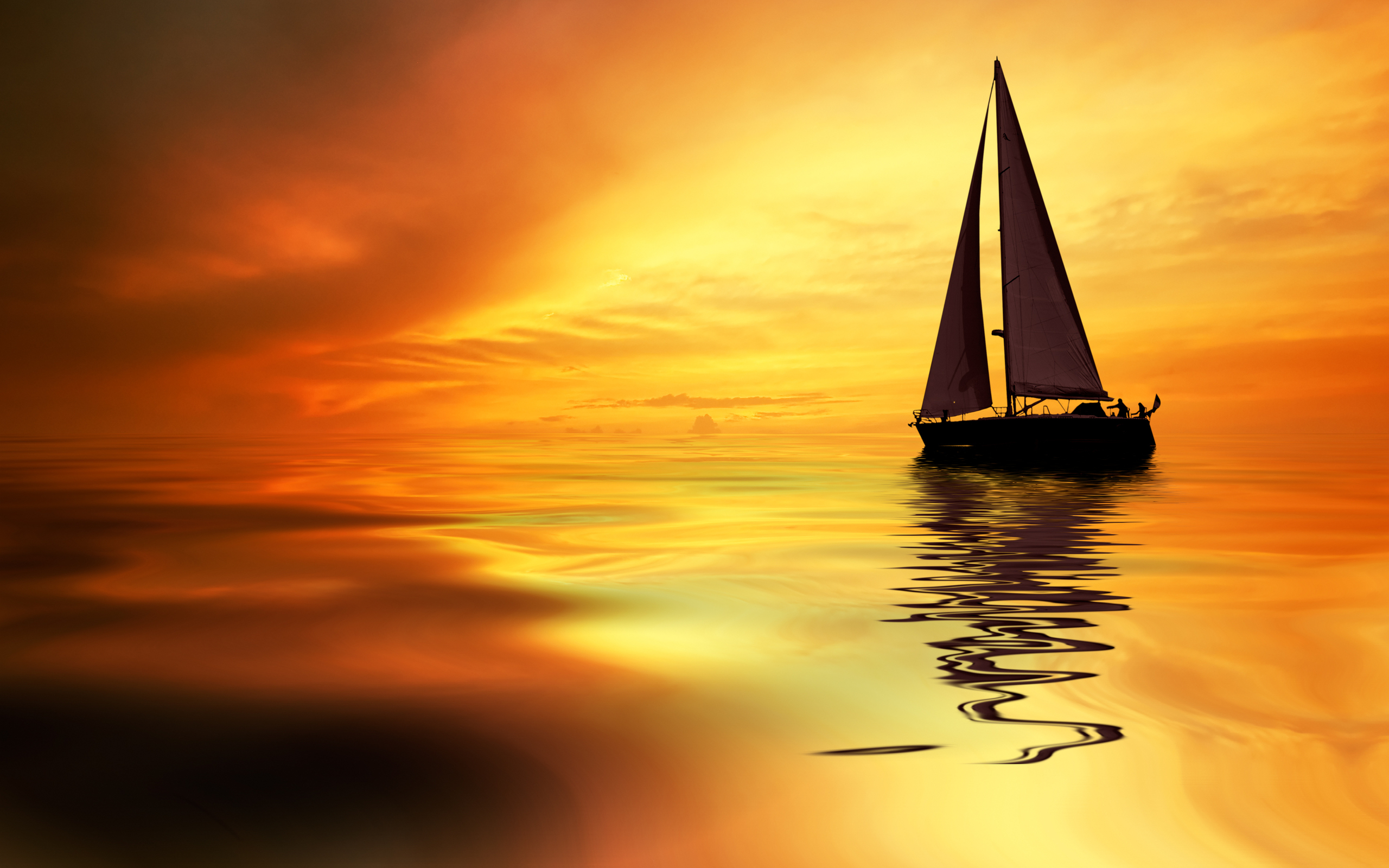 Sunset Boat On The Sea Wallpaper